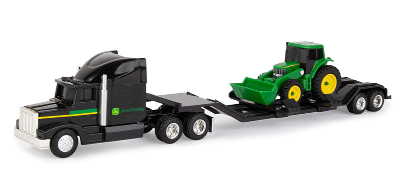 John Deere Farm Semi in Black with Flatbed with Tractor Loader