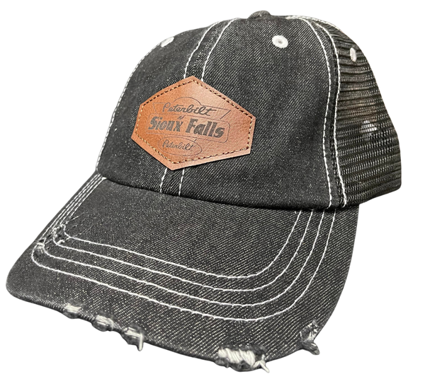 Black Netted Distressed Hat with Brown Patch