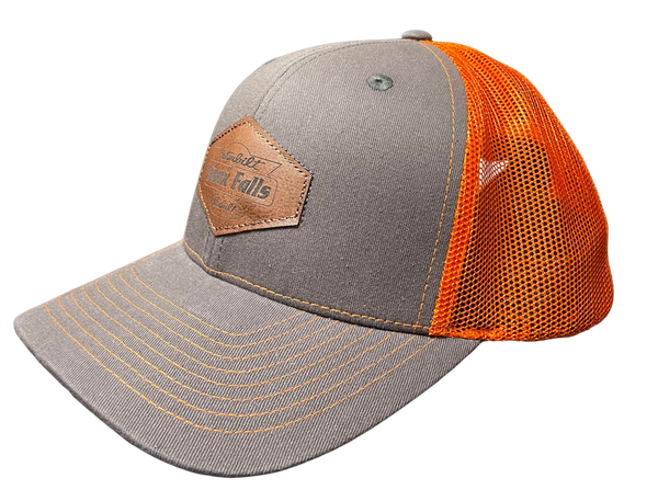 Gray and Orange Netted Hat with Brown Patch