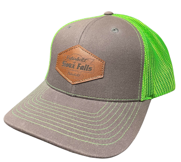 Gray and Lime Green Hat with Brown Patch