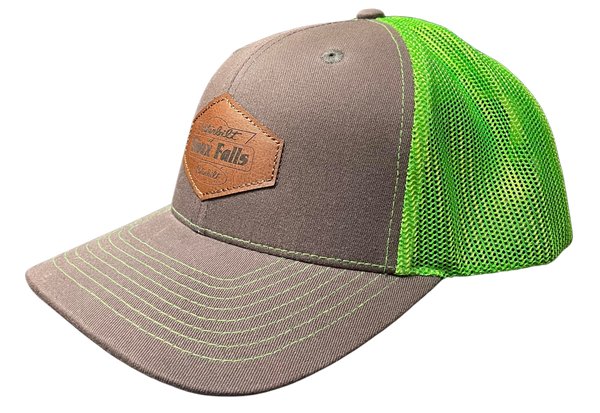 Gray and Lime Green Hat with Brown Patch
