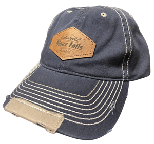 Navy and Gray Hat with Brown Patch