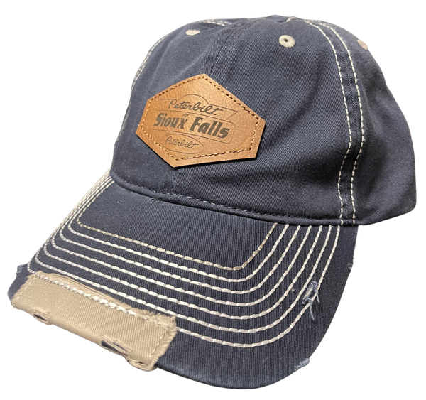 Navy and Gray Hat with Brown Patch
