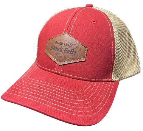 Red and Tan Netted Hat with Brown Patch