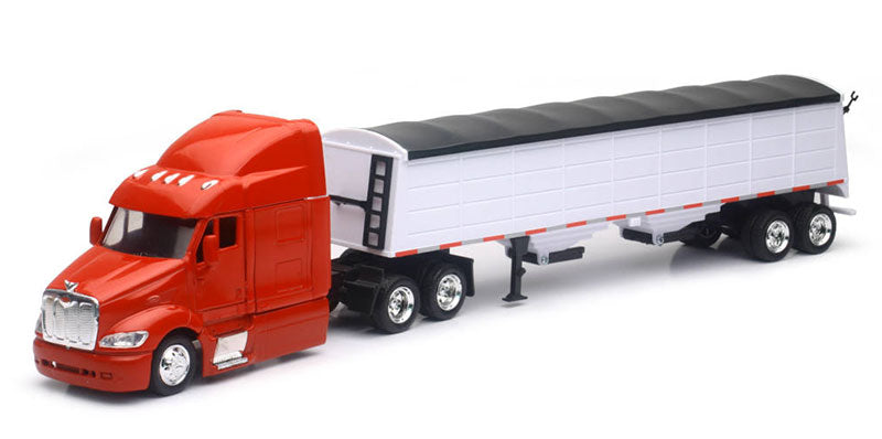 Peterbilt 387 Semi Truck in Red with Grain Trailer